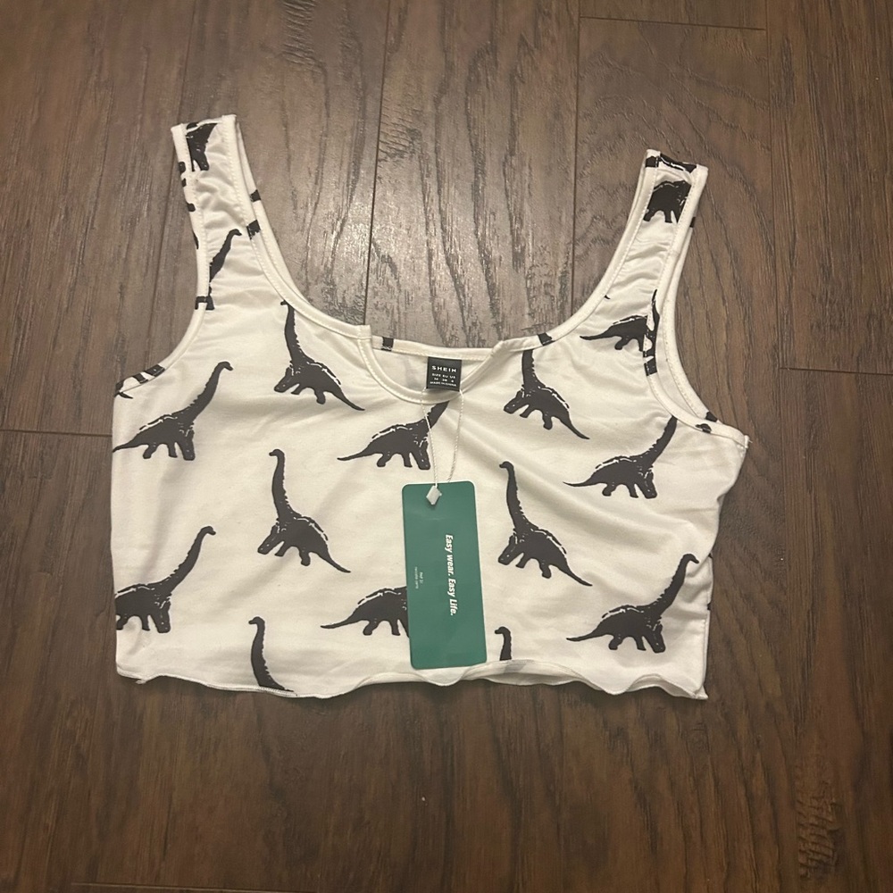 SHEIN Monochrome Dinosaur Graphic Tank Crop Top Size Medium